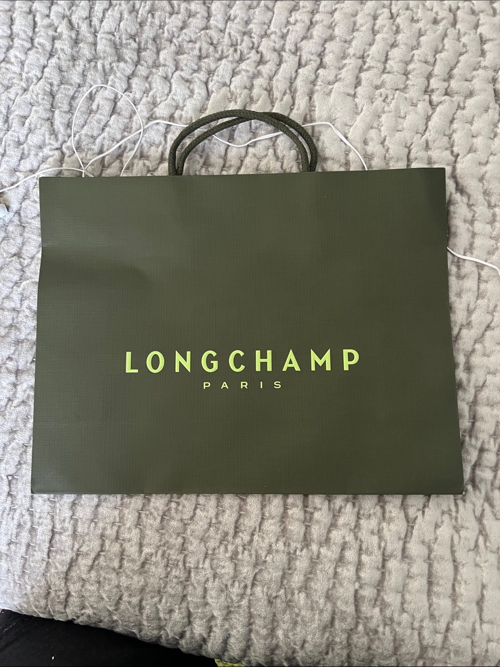 Longchamp Men's Dark Olive Green Shopper with Neon Logo